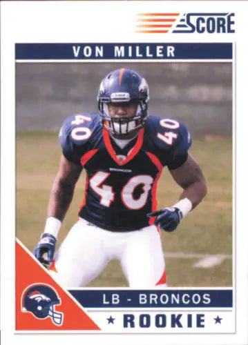 Denver Broncos rookie football card of Von Miller in navy and orange uniform 400A