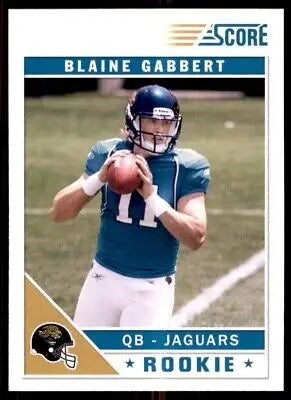 Blaine Gabbert Rookie trading card for Jacksonville Jaguars in blue jersey 2011 Score