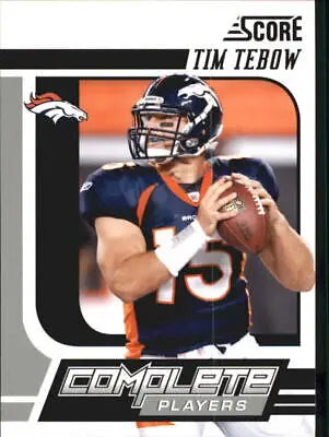 Football trading card of Tim Tebow in navy jersey from 2011 Score Complete Players series