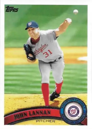 John Lannan baseball card from 2011 Topps #246 with original gloss, Near Mint condition