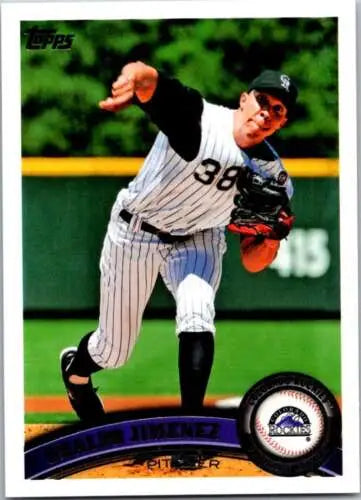 Baseball card of Ubaldo Jimenez with original gloss from 2011 Topps #270 Rockies