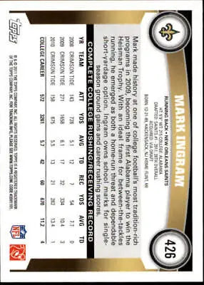 Mark Ingram Rookie New Orleans Saints Football Card 2011 Topps #426A NM-MT