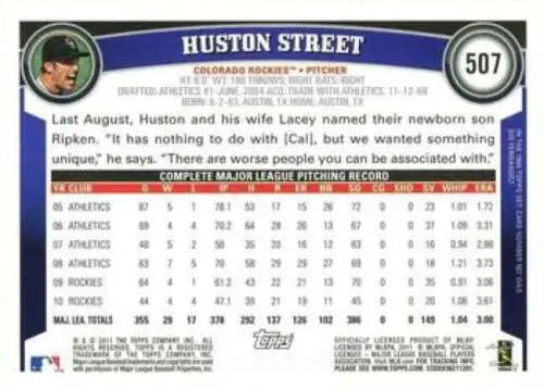 2011 Topps #507 Huston Street NM-MT baseball card with original gloss featuring Rockies