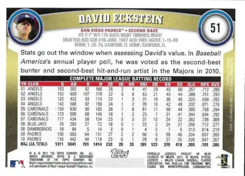 David Eckstein baseball card 2011 Topps #51 NM-MT Padres original gloss collectible