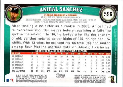 Anibal Sanchez baseball card 2011 Topps #596 NM-MT Marlins original gloss collectible