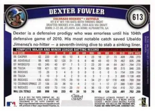 Dexter Fowler baseball card 2011 Topps #613 original gloss NM-MT Rockies ID 71046