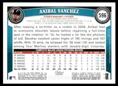 Anibal Sanchez 2011 Topps Florida Marlins baseball card #596 for collectors