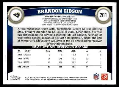 Brandon Gibson football card 2011 Topps St. Louis Rams #201 for collectors and fans