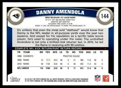 Danny Amendola football card from 2011 Topps, St. Louis Rams #144 collectible item