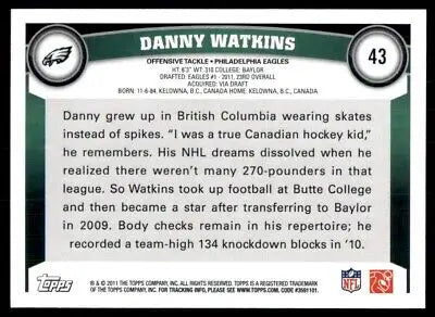 Danny Watkins football card from 2011 Topps Philadelphia Eagles #43