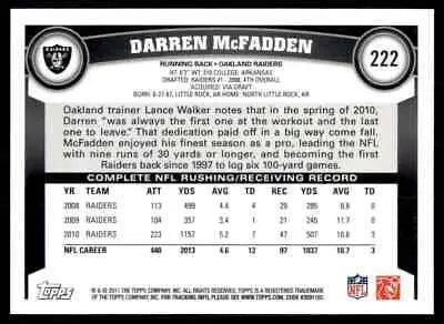 Darren McFadden football card from 2011 Topps Oakland Raiders #222 collectible item