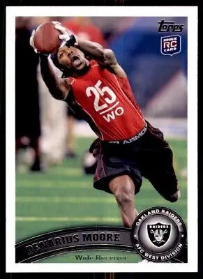 Denarius Moore rookie card from 2011 Topps Oakland Raiders #215, text-align center display