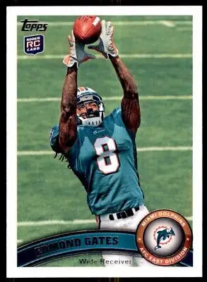 Edmond Gates rookie card from 2011 Topps Miami Dolphins #165 displayed centrally