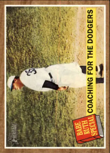 Vintage Topps Heritage Babe Ruth baseball card with original gloss Dodgers coaching design