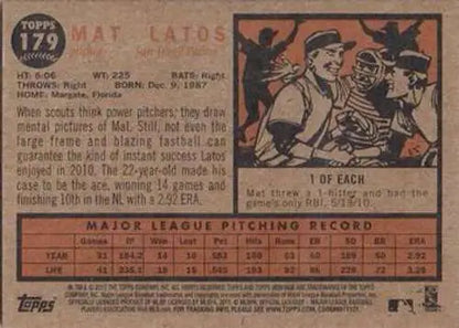 Mat Latos baseball card 2011 Topps Heritage #179 NMNT with original gloss Padres