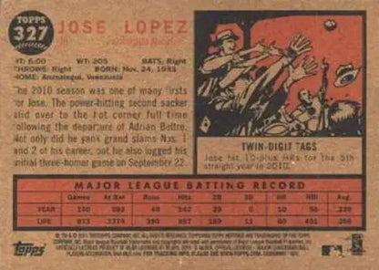 2011 Topps Heritage #327 Jose Lopez NMMT vintage baseball card with original gloss