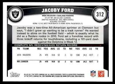 Jacoby Ford 2011 Topps Football Card Oakland Raiders #312 text-align center