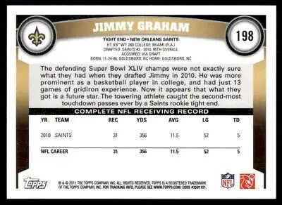 Jimmy Graham football card 2011 Topps New Orleans Saints #198 text-align center line-height normal