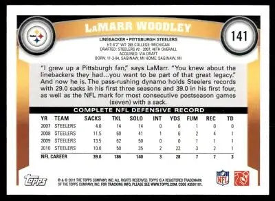 LaMarr Woodley football card from 2011 Topps LaMarr Woodley Pittsburgh Steelers #141