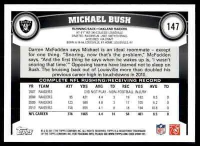 Michael Bush 2011 Topps Oakland Raiders football card displayed center text-align normal