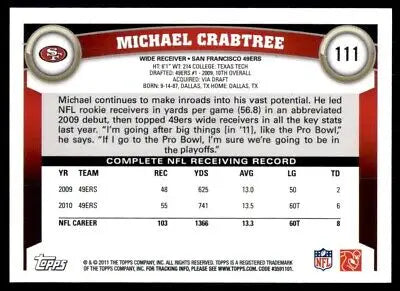 Michael Crabtree football card from 2011 Topps San Francisco 49ers #111