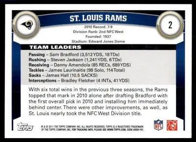 St. Louis Rams football card from 2011 Topps St. Louis Rams Team collection