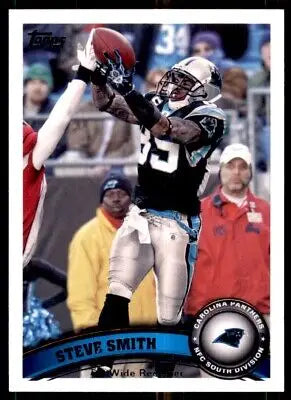 Steve Smith catching a pass on 2011 Topps Carolina Panthers trading card #25