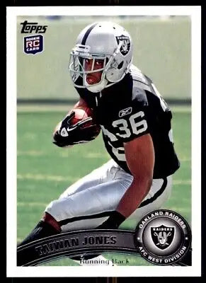 Taiwan Jones Rookie Card from 2011 Topps Oakland Raiders #313 on display