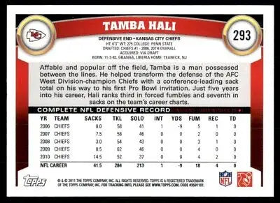 Tamba Hali football card from 2011 Topps Kansas City Chiefs #293, text-align center