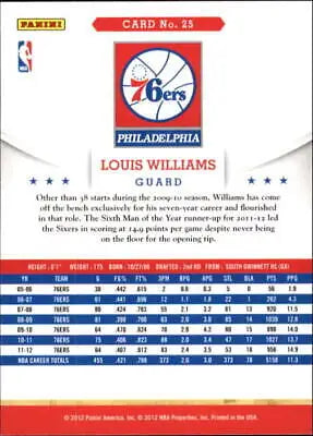 2012-13 Hoops #25 Louis Williams Philadelphia 76ers NBA Basketball Card EX