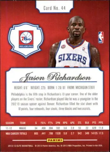 Jason Richardson basketball card 2012-13 Panini Elite original gloss Near Mint 76ers