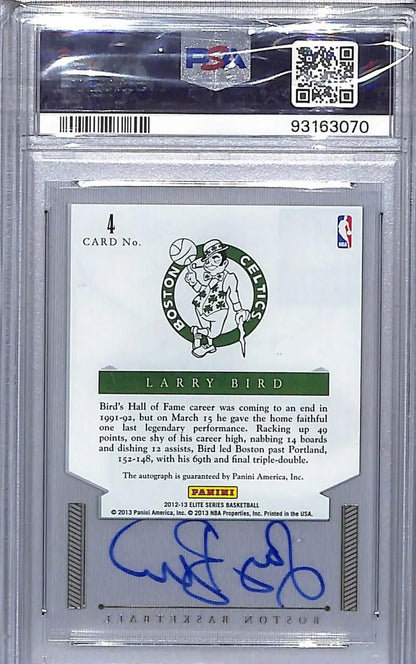 Signed Larry Bird Boston Celtics basketball card in PSA case from Panini Elite Series