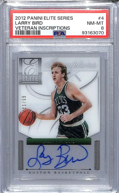 PSA-graded 2012 Panini Elite Series Larry Bird basketball card Boston Celtics green jersey