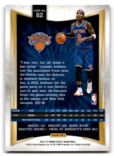 2012-13 Panini Select #82 J.R. Smith basketball card with original gloss from Knicks