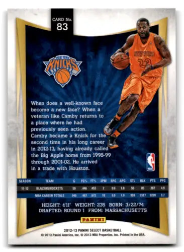 Basketball trading card of Marcus Camby from 2012-13 Panini Select with original gloss