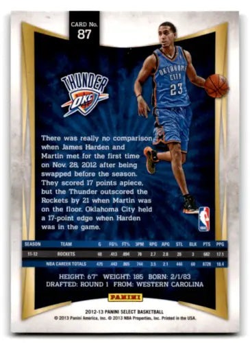 Original gloss 2012-13 Panini Select #87 Kevin Martin card for Thunder collectors