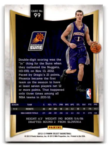 Basketball card back of 2012-13 Panini Select Goran Dragic with original gloss finish