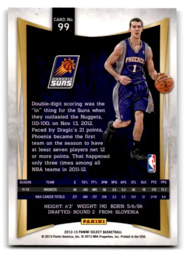 Original gloss 2012-13 Panini Select #99 Goran Dragic basketball card from Suns