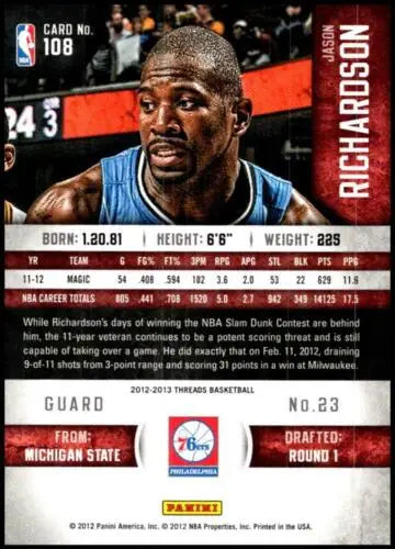 Jason Richardson basketball card from 2012-13 Panini Threads featuring original gloss