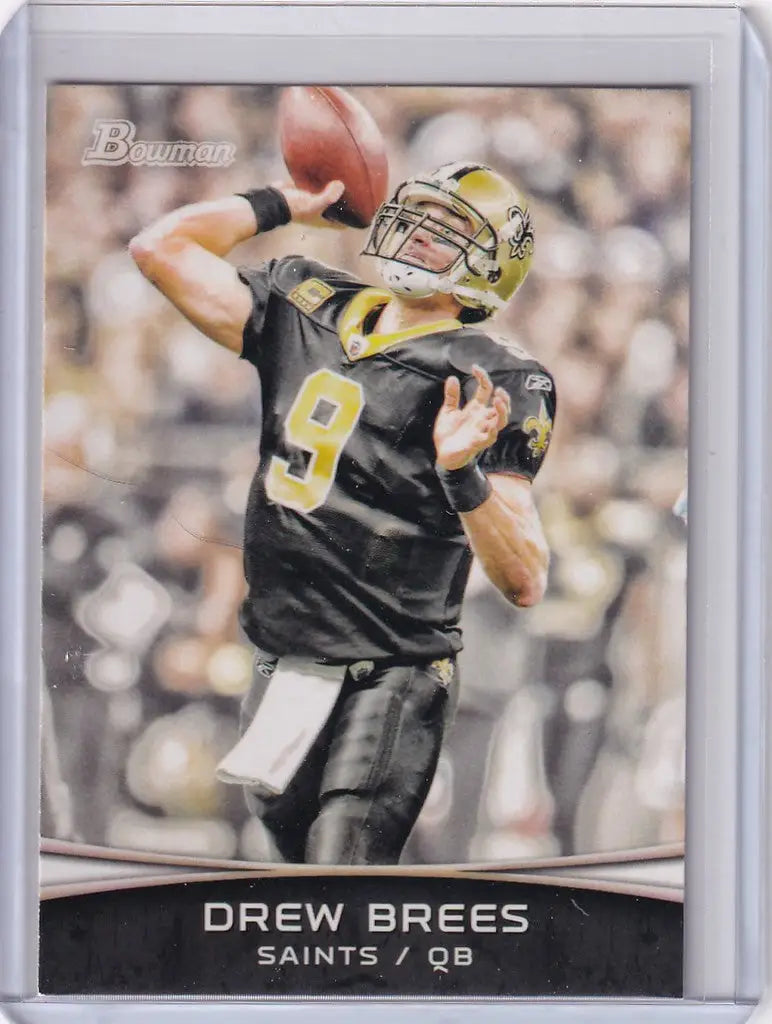 Drew Brees throwing motion on a 2012 Bowman trading card for New Orleans Saints