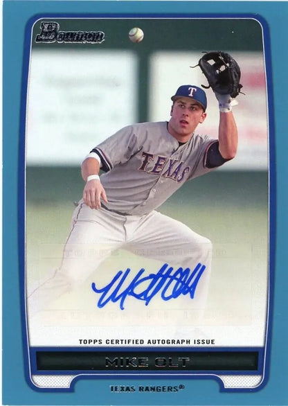 Mike Olt autograph blue baseball card from 2012 Bowman Texas Rangers #BPA-MO