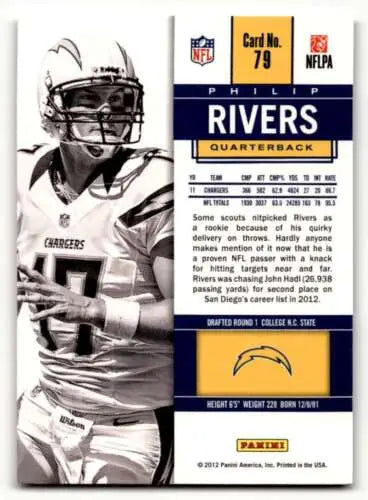 Philip Rivers San Diego Chargers football card 2012 Panini Contenders original gloss