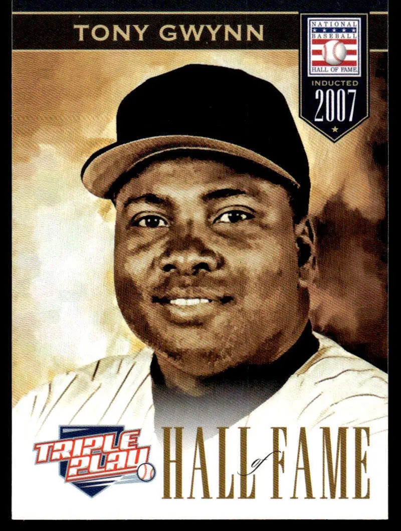 Tony Gwynn baseball card in pinstriped uniform, San Diego Padres, sepia-toned background