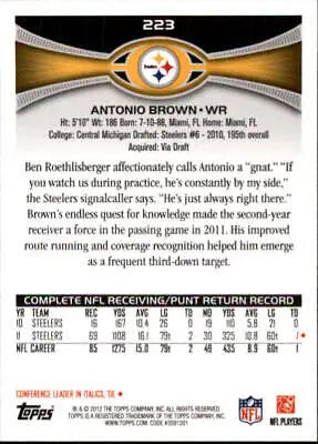 Antonio Brown Pittsburgh Steelers 2012 Topps #223 NFL Football Card NM-MT