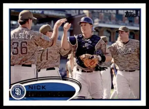 2012 Topps #312 Nick Hundley baseball card featuring original gloss, Padres memorabilia