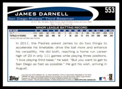 James Darnell 2012 Topps #553 NM-MT RC Rookie Padres original gloss baseball card