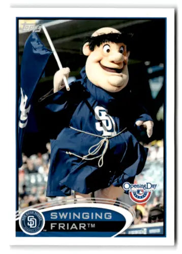 Swinging Friar mascot in San Diego Padres navy uniform from Topps Opening Day