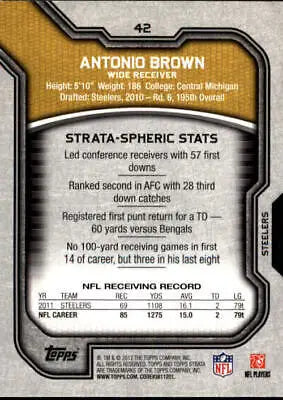 Antonio Brown 2012 Topps Strata #42 Football Card for Pittsburgh Steelers collectors