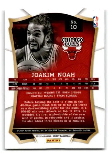 Basketball trading card of Joakim Noah in red and black design, Panini Select original gloss