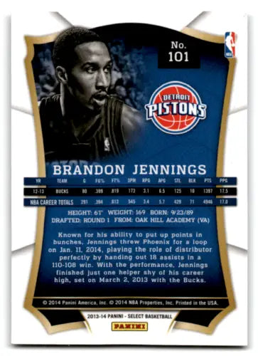 Basketball trading card of Brandon Jennings from 2013-14 Panini Select with original gloss